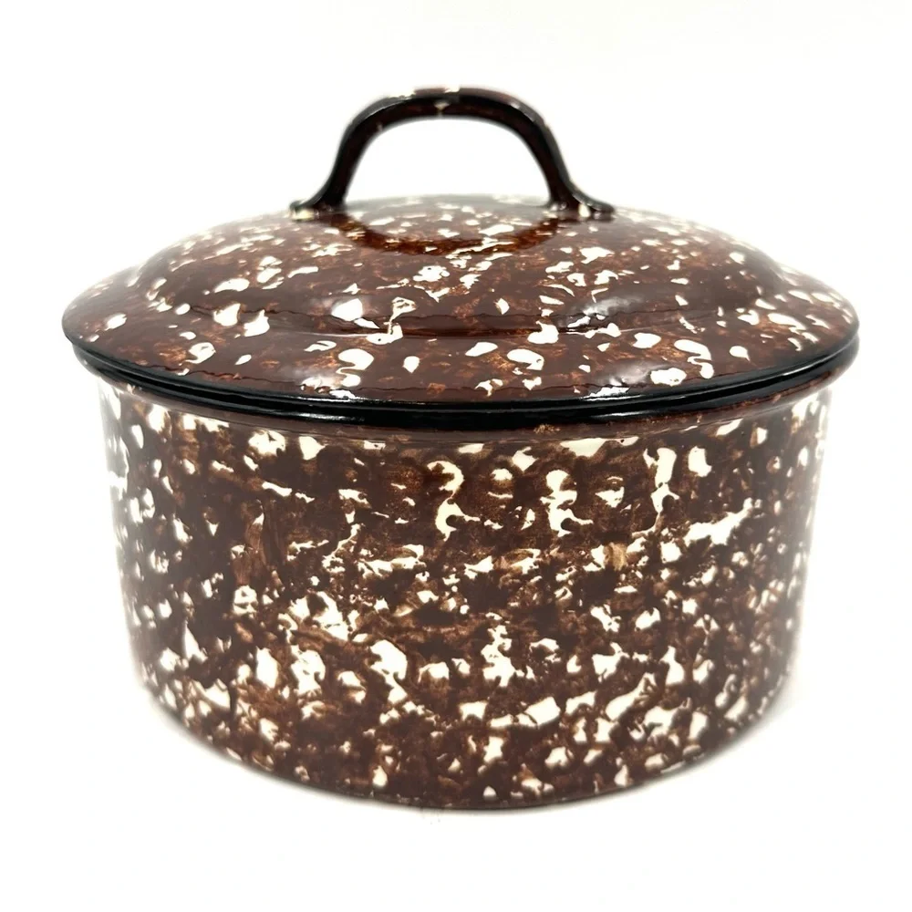 Stangl Town & Country Covered Casserole Dutch Oven Soup Pot Brown Spongeware Vtg